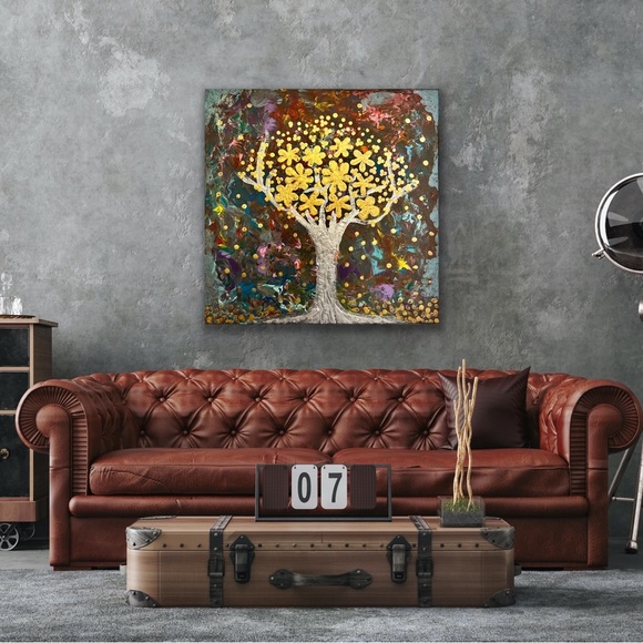 The Wishing Tree - a handmade acrylic textured painting on a 14x14-inch canvas. - Picture 7 of 10